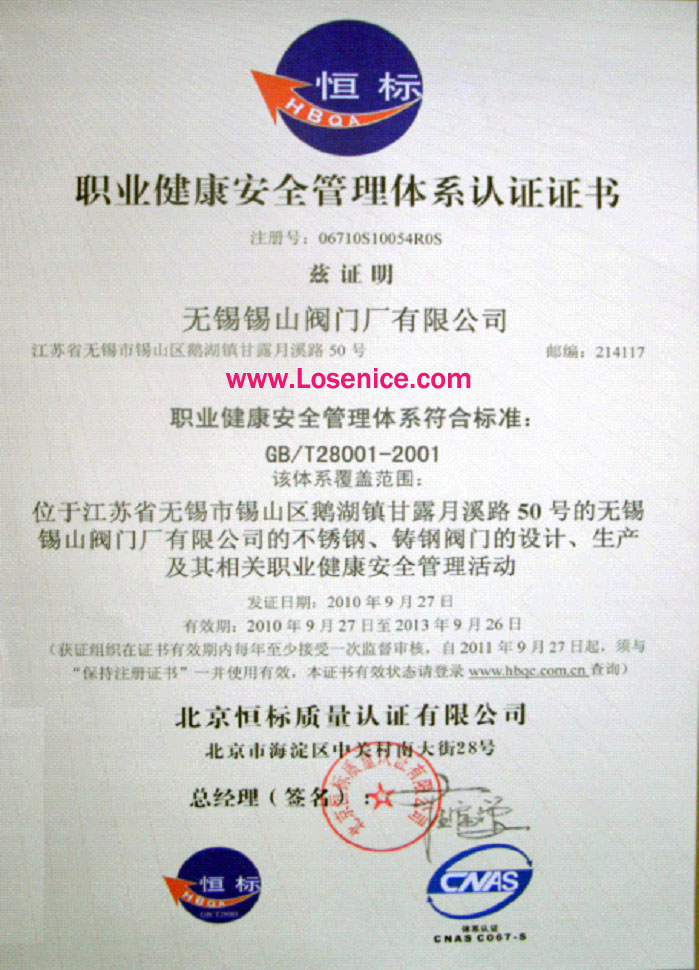 無錫錫閥(fá)GB/T28001-2001